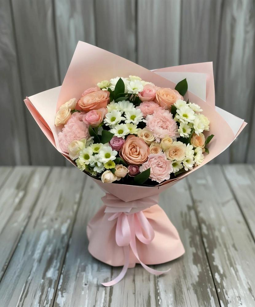 Букет цветов из: Гвоздики, Розы и Хризантемы в Ханской