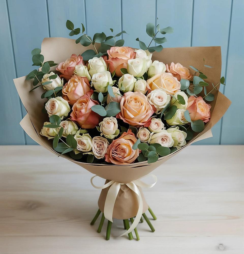 Букет цветов из: Альстромерии и Розы в Ханской