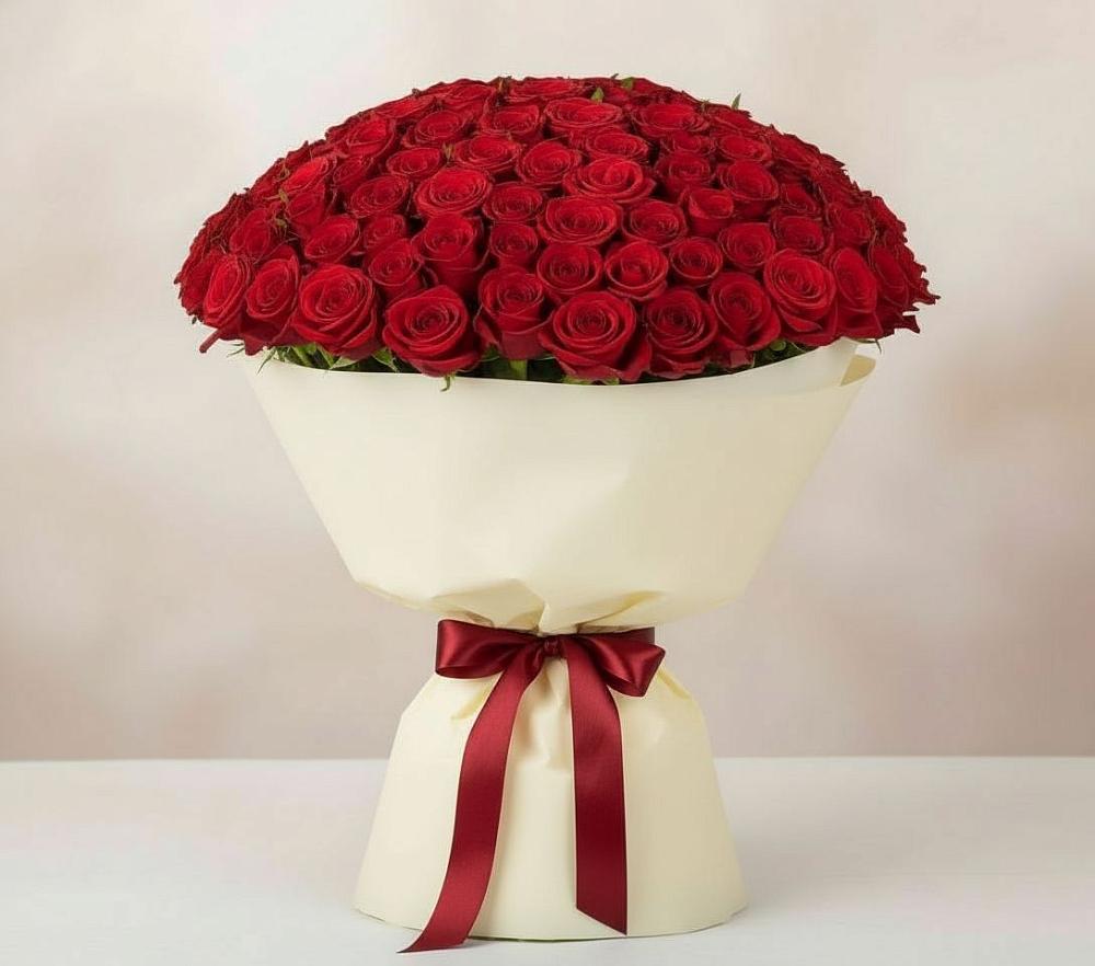 Букет 101 Красная роза Милано в Ханской