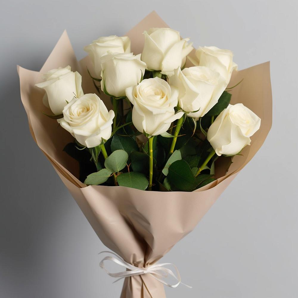 Букет 9 Белых роз Эдлесс Лав в Ханской