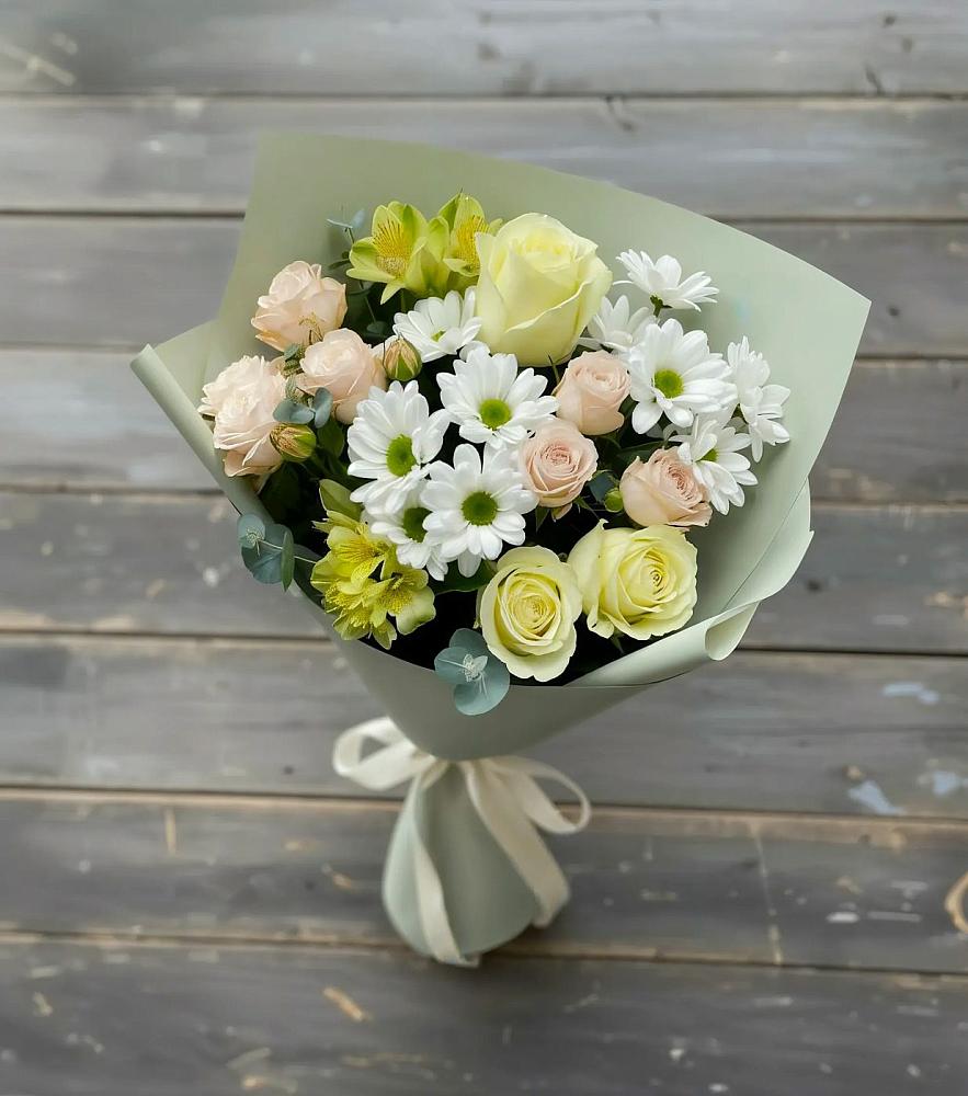 Букет цветов из: Альстромерии, Розы и Хризантемы в Ханской