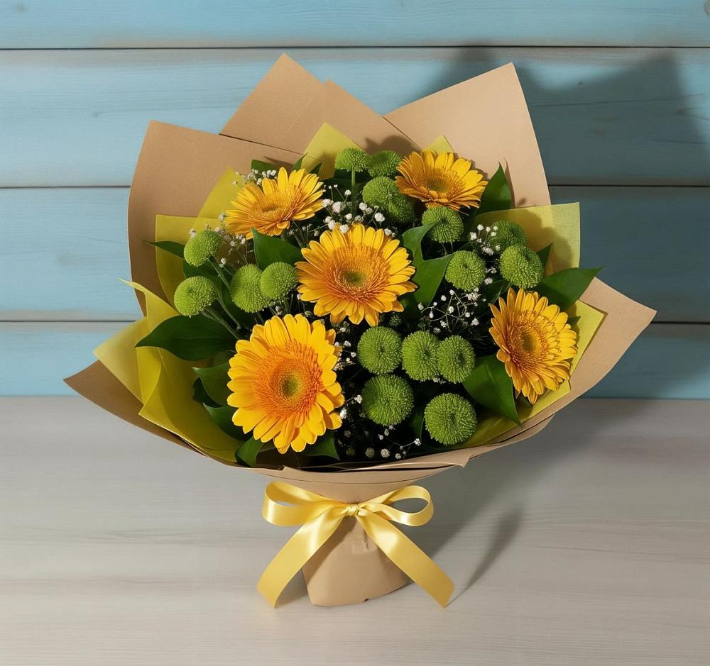 Букет цветов из: Герберы и Хризантемы в Ханской