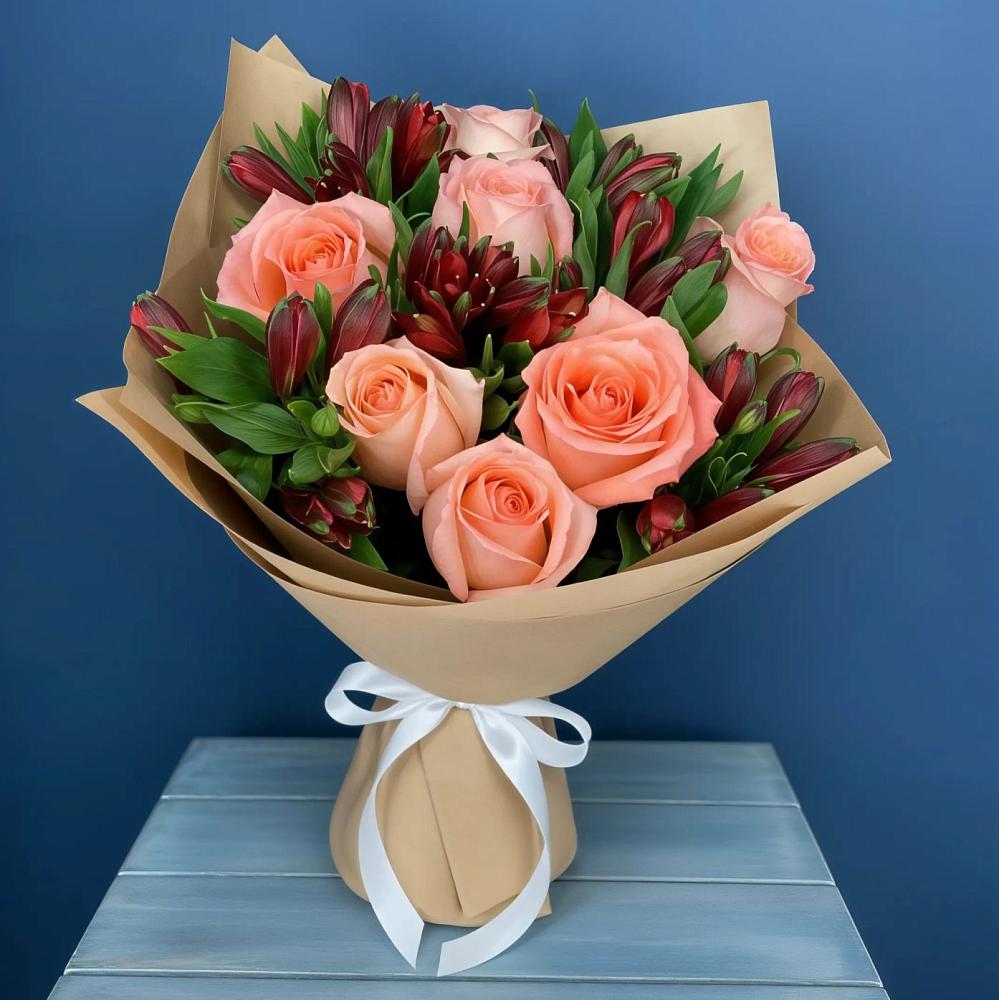 Букет цветов из: Розы и Альстромерии в Ханской