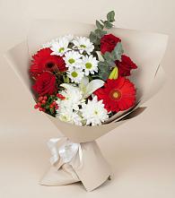 Букет цветов из:  Розы, Хризантемы, Герберы и Лилии в Ханской
