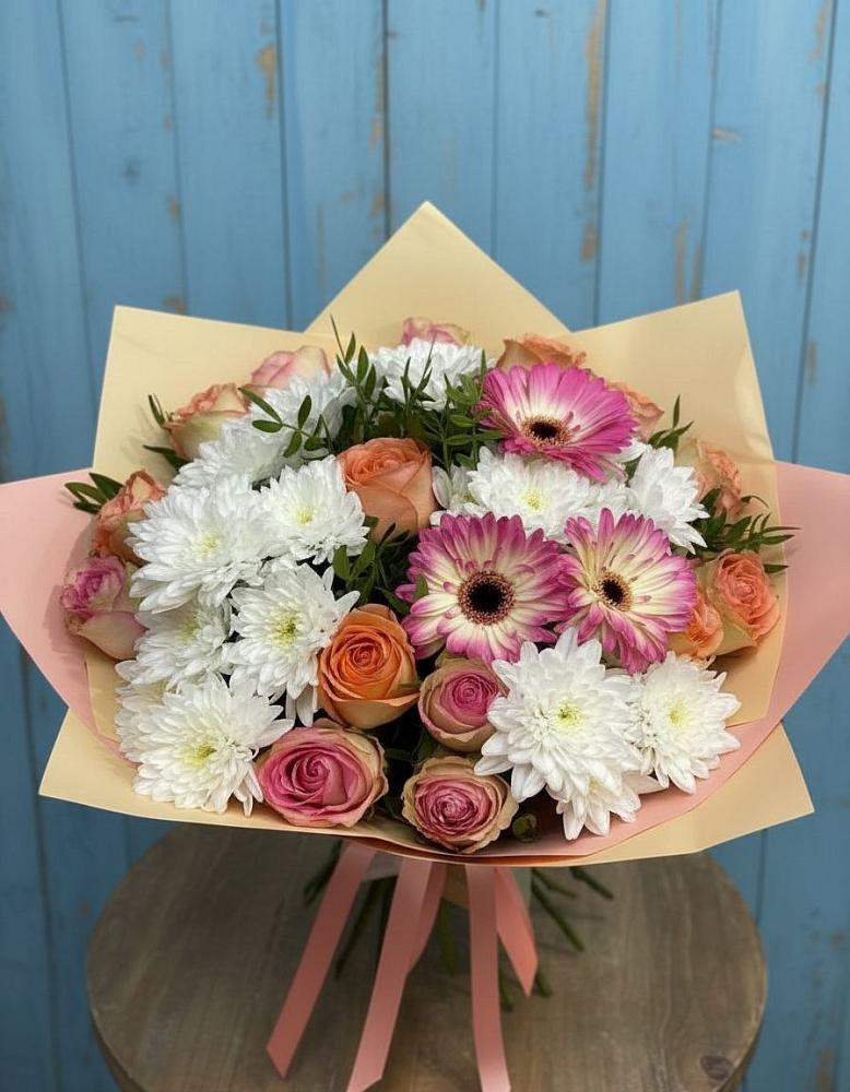 Букет цветов из: Розы, Герберы и Хризантемы в Ханской