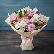 Букет цветов из:  Хризантемы, Альстромерии и Розы #REPLACE_PRED# Ханской