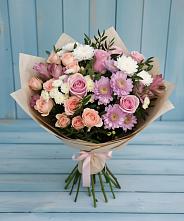 Букет цветов из:  Хризантемы, Розы и Альстромерии в Ханской