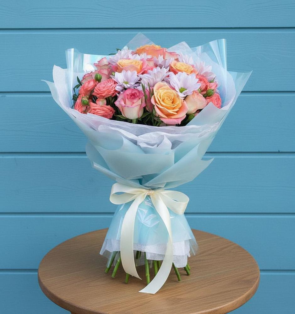 Букет цветов из: Хризантемы и Розы в Ханской