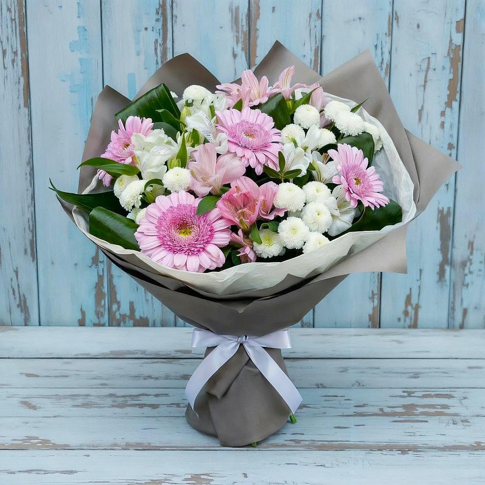 Букет цветов из: Герберы, Альстромерии и Хризантемы в Ханской