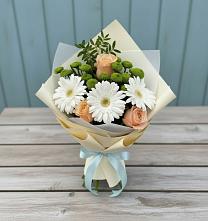 Букет цветов из:  Герберы, Розы и Хризантемы в Ханской